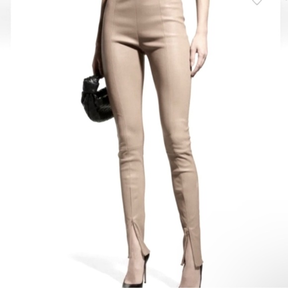 NWT Jason Wu XS Vegan Faux Leather Neutral Split Leg Trousers - Picture 1 of 10